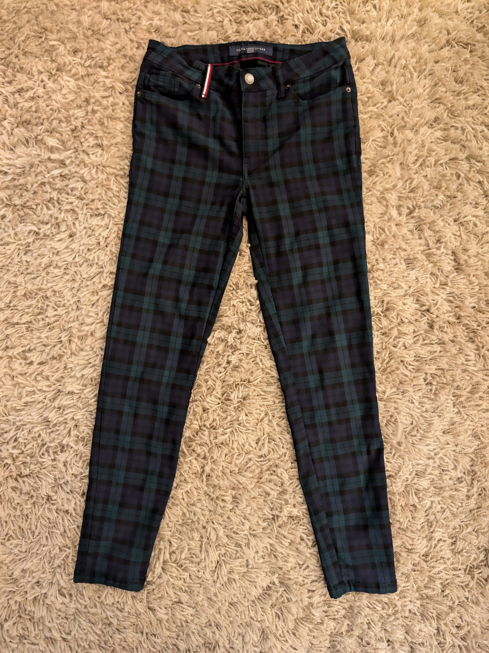 Tommy Hilfiger Size 2 Navy Teal Plaid Slim Pants Dark Academia